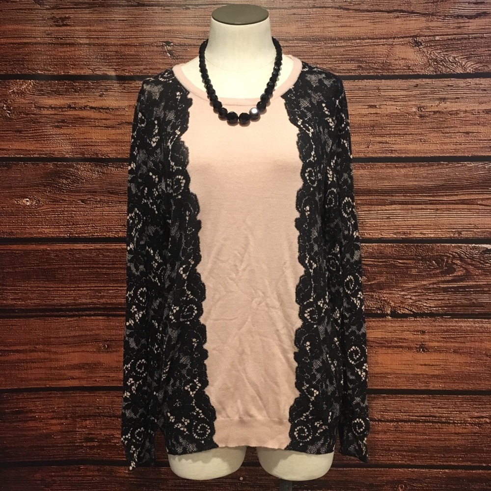 Soft Pink & Black Lace Sweater by The Limited